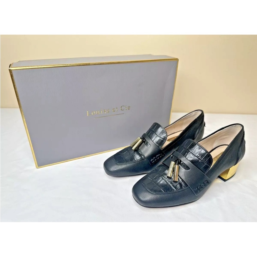 Louise et Cie Lanton Black Leather Block Heel Tassel Loafer Shoes Wms 5M US 35EU